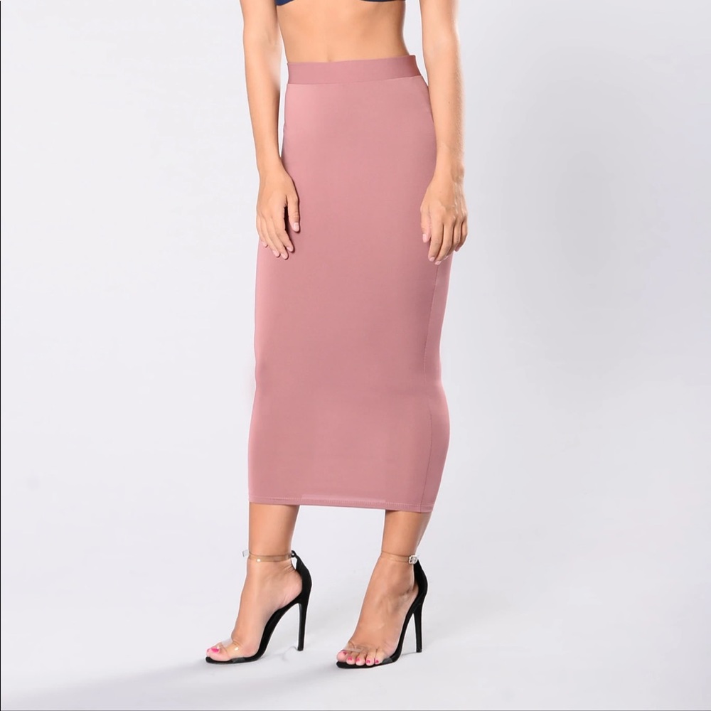 Mauve pink stretchy midi skirt